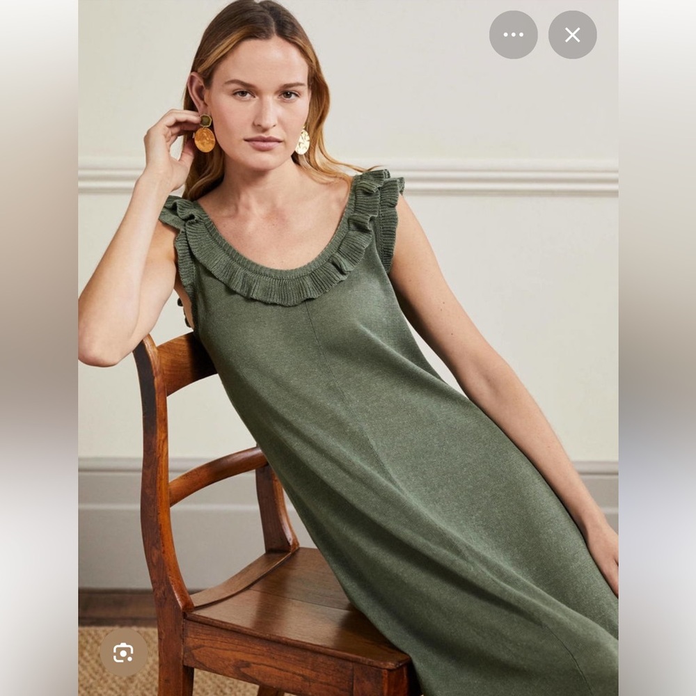Boden Ruffle-Trim Sleeveless Knit Dress - Olive Green, sz 6